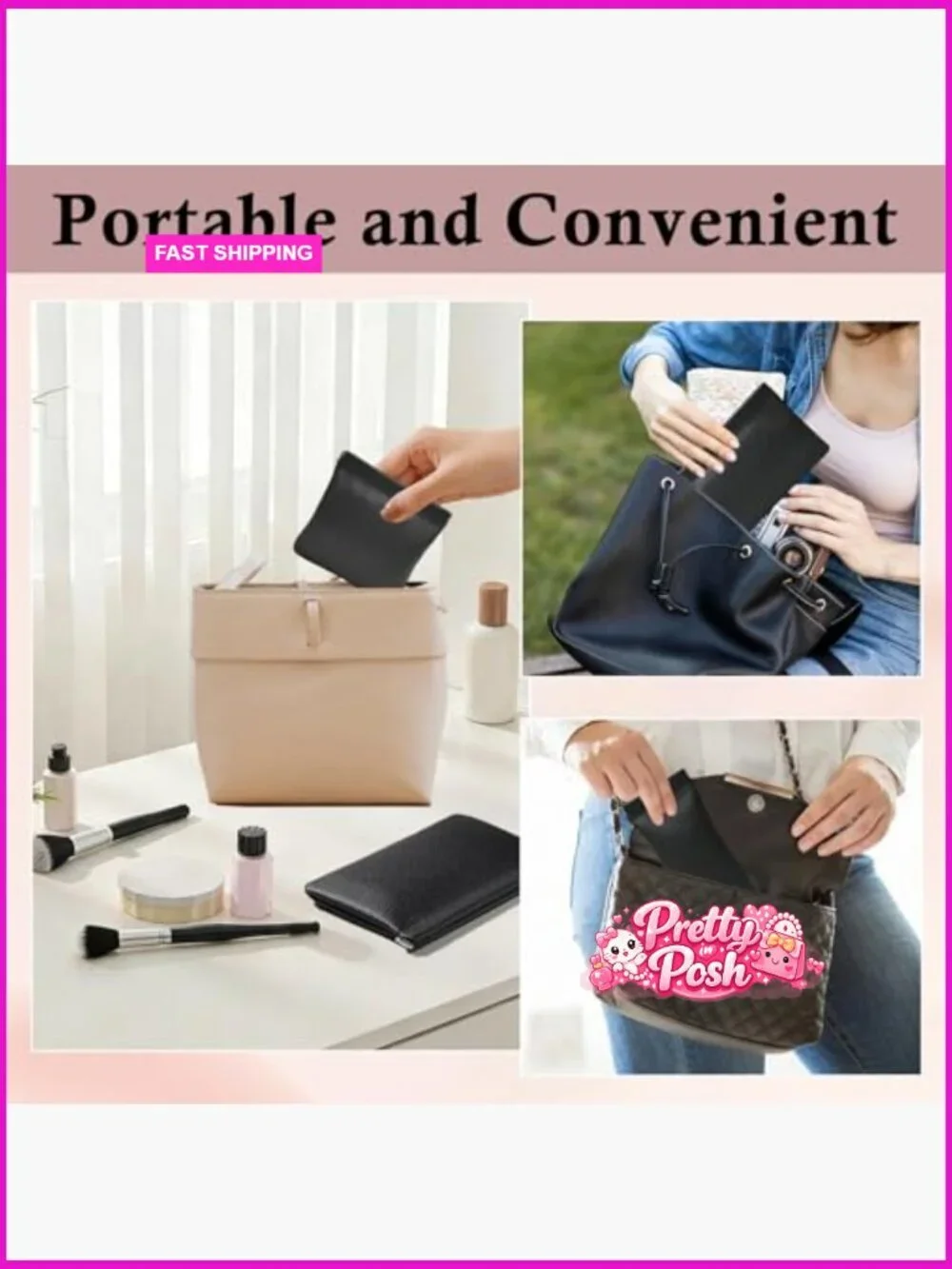 3-Piece Snap Closure PU Leather Cosmetic Bag Set for Travel